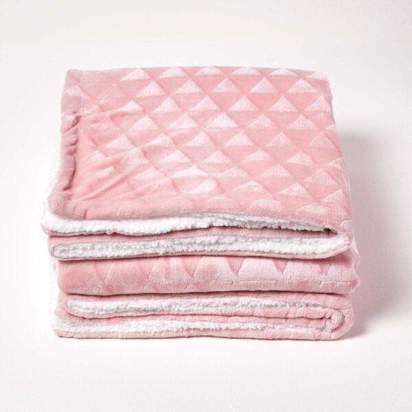 Homescapes Blush Pink Geometric Triangle Velvet Throw, 160 x 200 cm