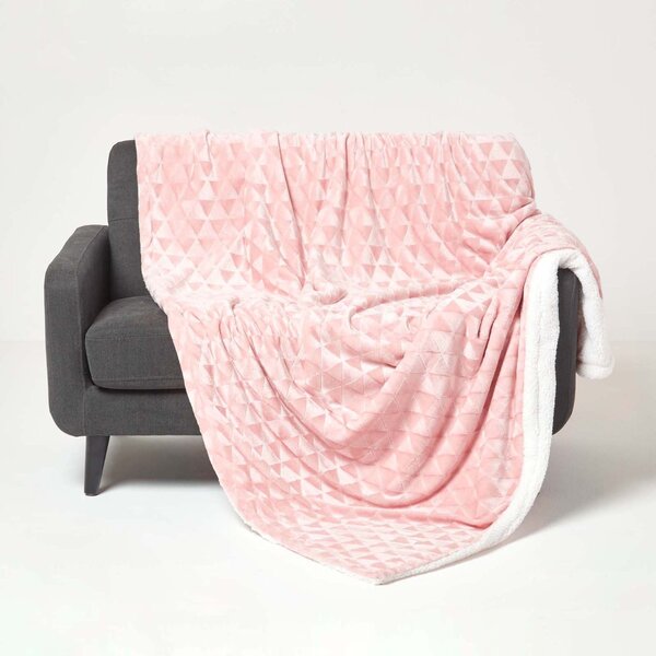 Homescapes Blush Pink Geometric Triangle Velvet Throw, 160 x 200 cm