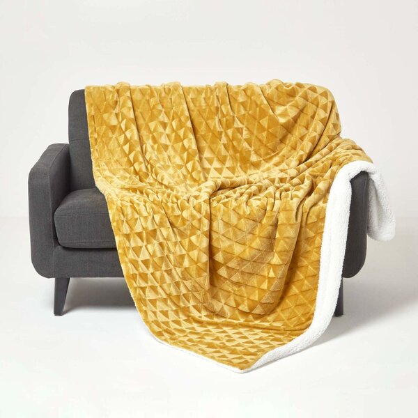 Mustard Yellow Geometric Triangle Velvet Throw, 130 x 160 cm