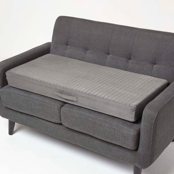 Grey Orthopaedic Foam 2-Seater Booster Cushion Removable Suede Cover