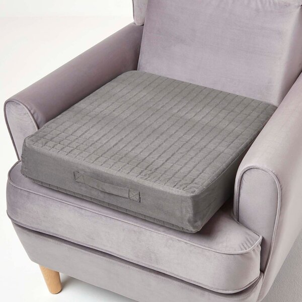 Grey Orthopaedic Foam Armchair Booster Cushion Removable Suede Cover