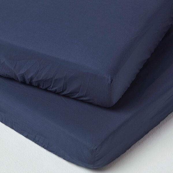 Homescapes Pair of Navy Cotton Cot Mattress Fitted Sheets 200 TC