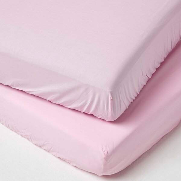 Homescapes Pair of Pink Cotton Cot Mattress Fitted Sheets 200 TC