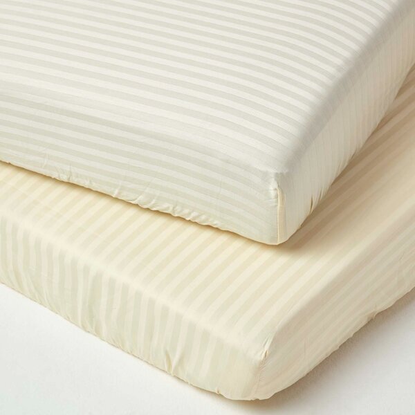 Homescapes Pair of Yellow Cotton Cot Bed Fitted Sheets 330 TC