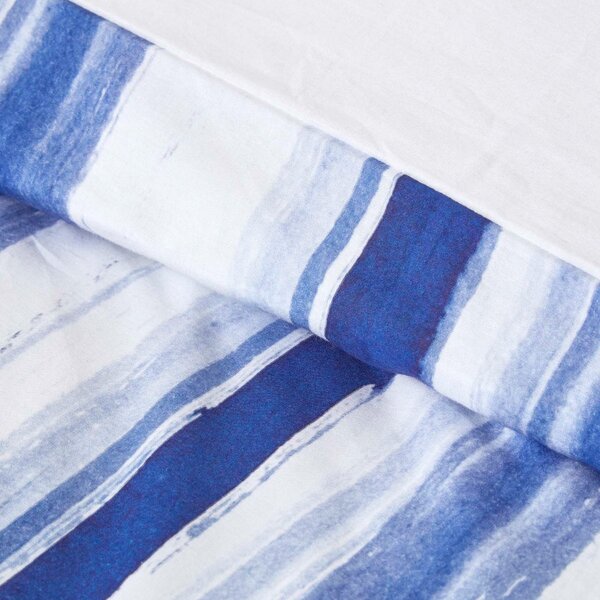 Homescapes King Blue Duvet Cover Set 200 TC Cotton Striped Print