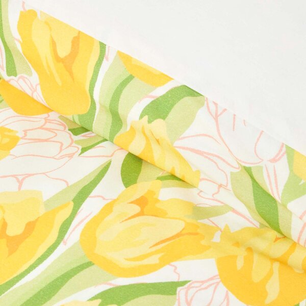 Homescapes King Yellow Duvet Cover Set 200 TC Cotton Floral Print