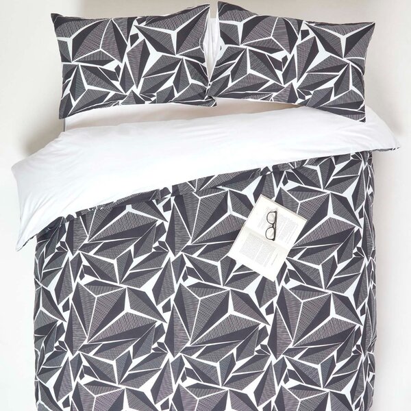 Homescapes Single Black & White Duvet Cover Set 200 TC Cotton