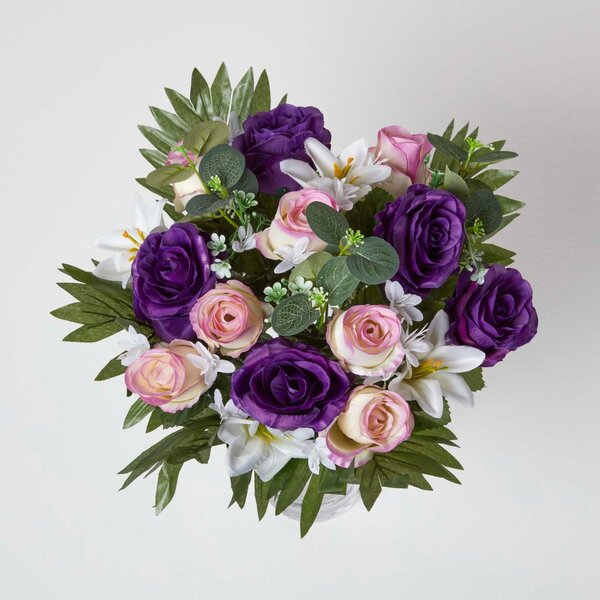 Homescapes Purple Rose & Lily Flower Bouquet