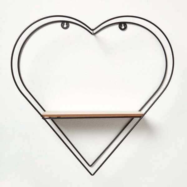 Homescapes Large Heart Shaped Black Wire Floating Shelf