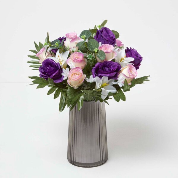 Homescapes Purple Rose & Lily Flower Bouquet