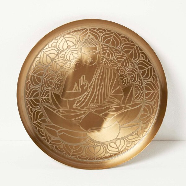 Homescapes Set of 2 Engraved Gold Buddha Decorative Trays