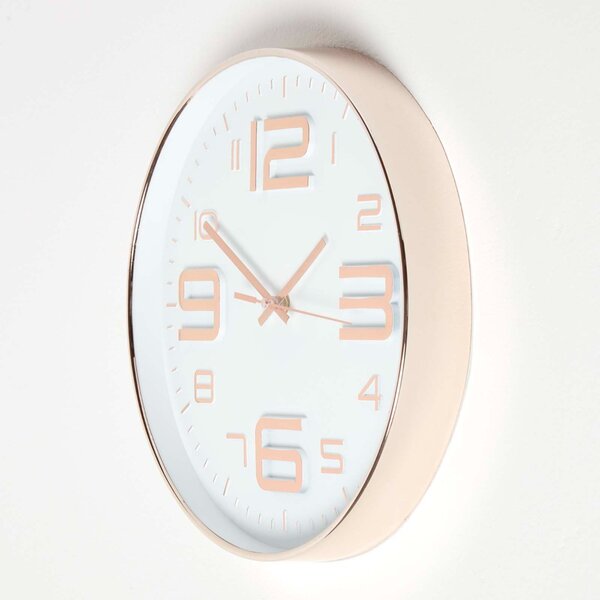 Homescapes White & Copper Wall Clock Modern Kitchen Clock