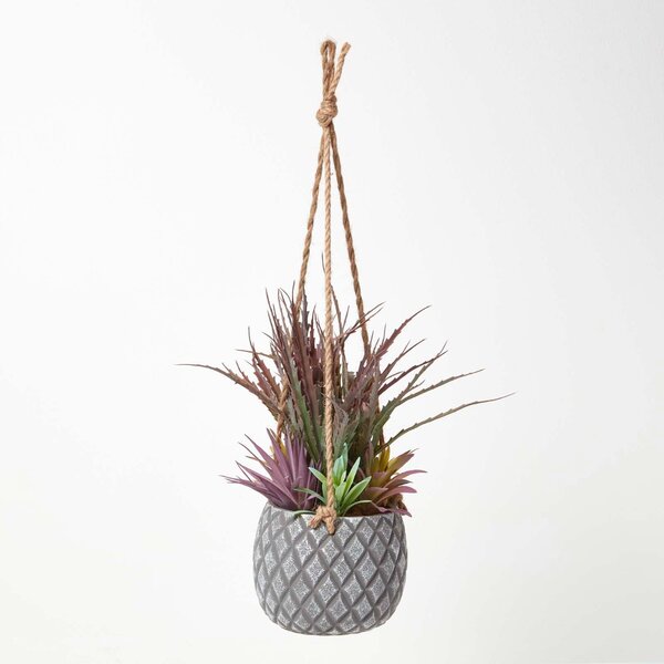 Homescapes Artifical Hanging Succulents in Grey Geometric Pot