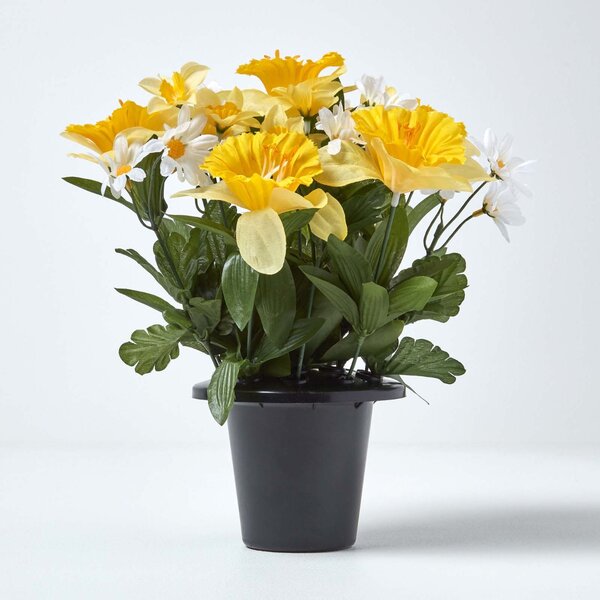 Homescapes Set of 2 Yellow & Orange Daisy Artificial Grave Flower Pots