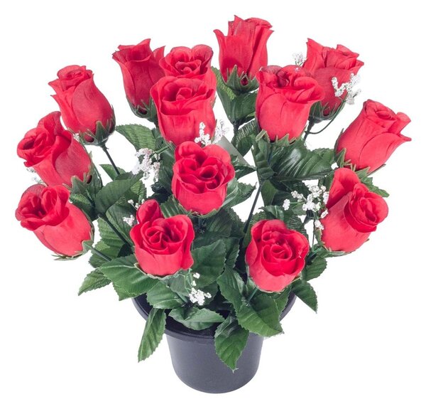 Homescapes Set of 3 Red Rose & Gypsophila Artificial Grave Flower Pots