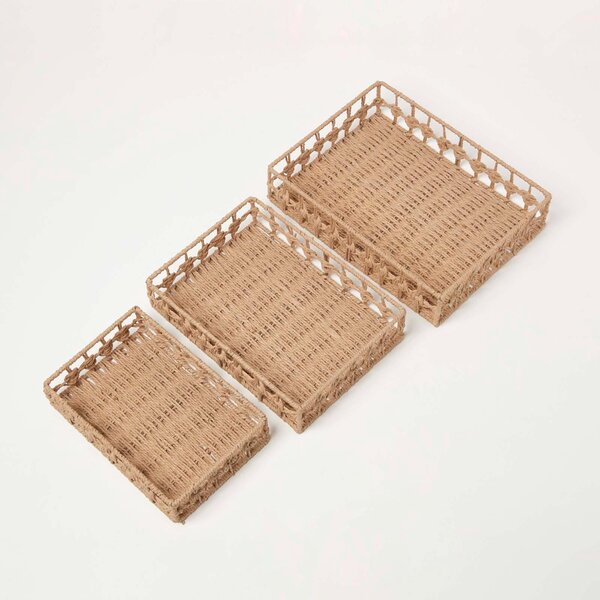 Homescpaes Set of 3 Natural Woven Rectangle Storage Trays