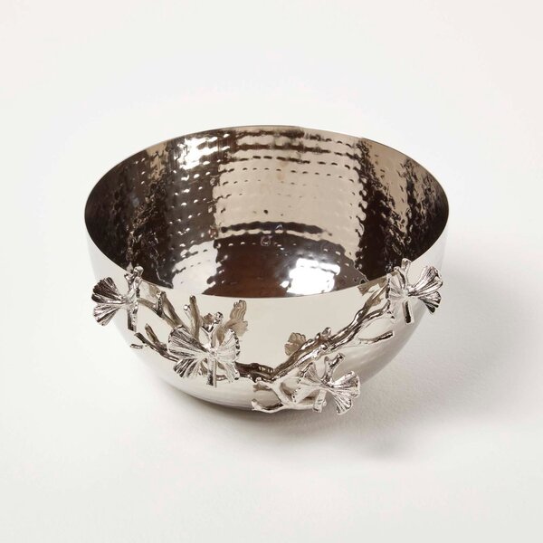 Homescpaes Large Silver Floral Decorative Bowl with Silver Orchid