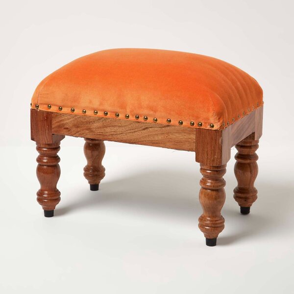 Homescapes Burnt Orange Velvet Footstool 50 x 30 cm Ottoman Pouffe