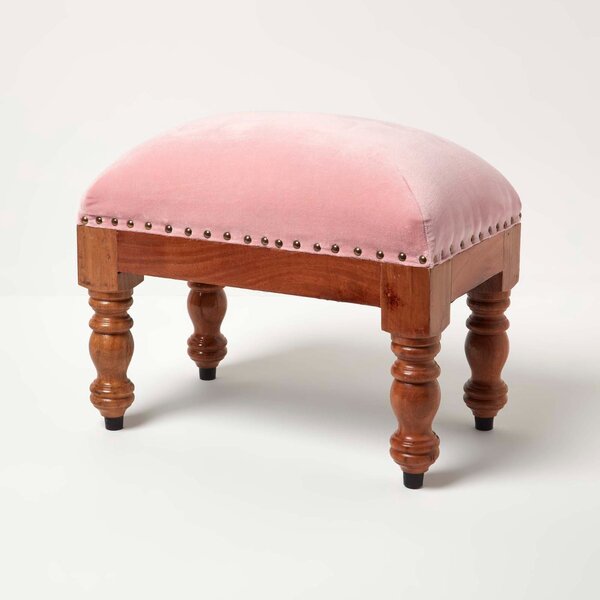 Homescapes Blush Pink Velvet Footstool 50 x 30 cm Ottoman Pouffe