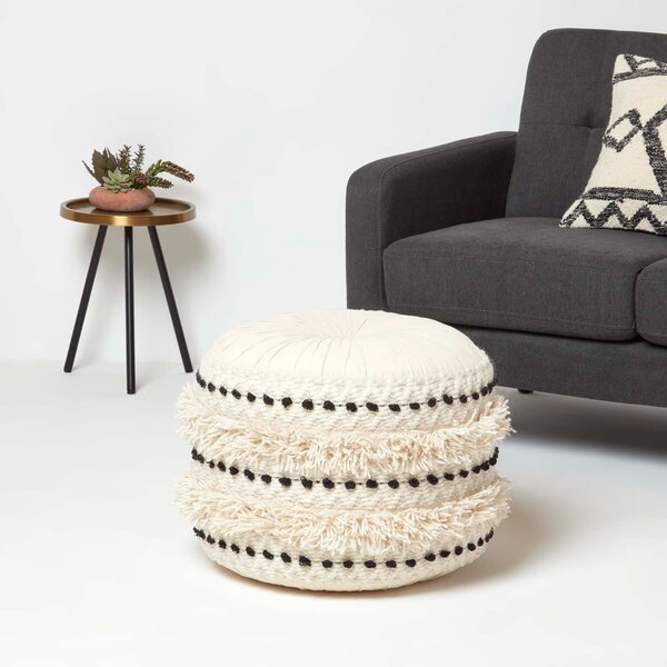 Sahara Boho Macrame Black & White Round Pouffe Footstool 40 cm Tall