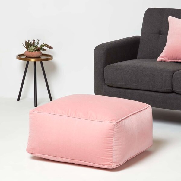 Homescapes Pink Velvet Pouffe Cube Footstool 60 x 60 cm