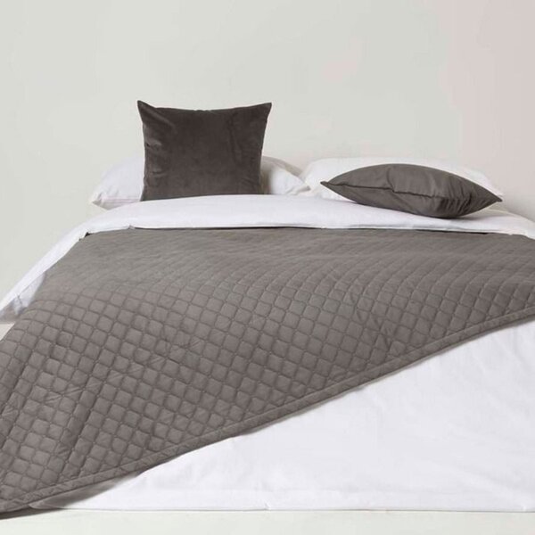 Homescapes Diamond Quilted Grey Velvet Throw Bedspread 150 x 200 cm