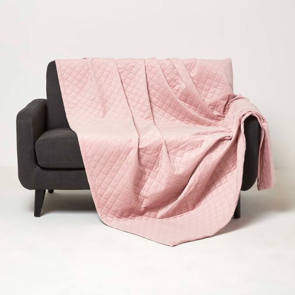 Homescapes Diamond Quilted Pink Velvet Throw Bedspread 150 x 200 cm