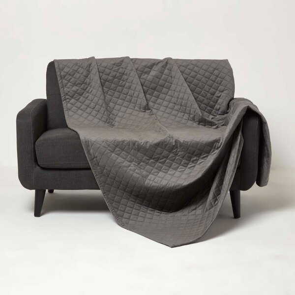 Homescapes Diamond Quilted Grey Velvet Throw Bedspread 150 x 200 cm