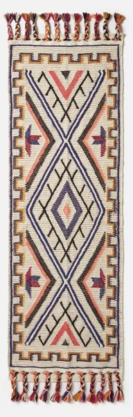 Multi Colour Tribal Geometric 66 x 200 cm Handwoven Wool Hall Runner Kilim Rug