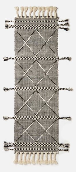 Black & White 66 x 200 cm Handwoven Wool Hall Runner Kilim Rug