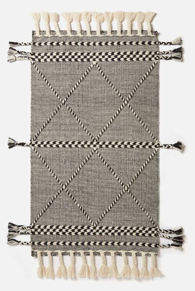 Black & White 90 x 150 cm Edessa Handwoven Wool Kilim Rug