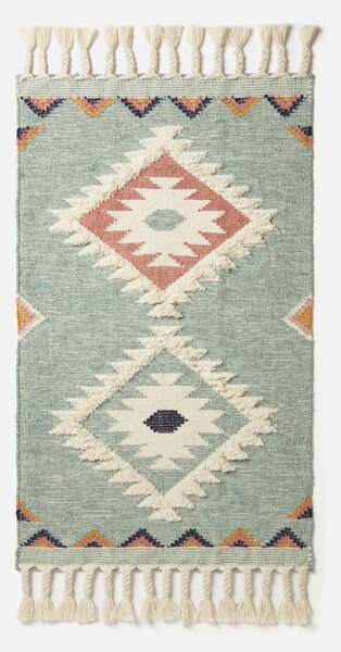 Blue Geometric 90 x 150 cm Tenali Handwoven Wool Kilim Rug