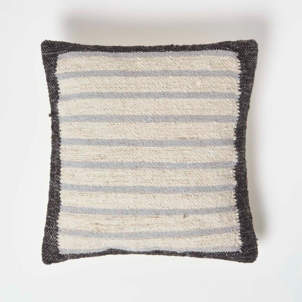 Homescapes Veria Grey Handwoven Grey Kilim Cushion with Cushion Insert