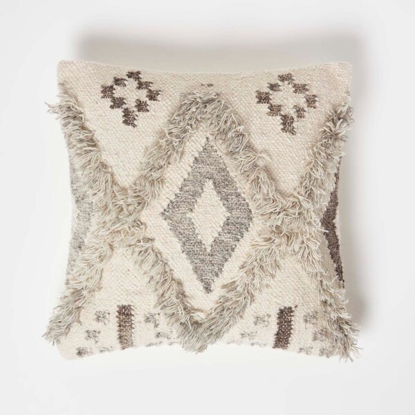 Homescapes Alta Grey Handwoven Beige Kilim Cushion with Cushion Insert