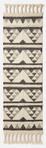 Black & Grey 66 x 200 cm Handwoven Wool Hall Runner Kilim Rug