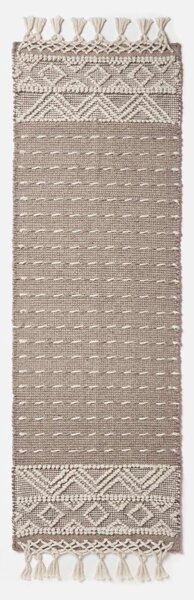 Beige & Natural 66 x 200 cm Handwoven Wool Hall Runner Kilim Rug