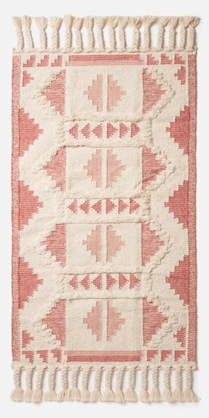 Pink Tufted 90 x 150 cm Satara Handwoven Wool Kilim Rug