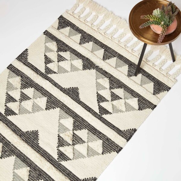 Black & Grey 90 x 150 cm Kota Handwoven Wool Kilim Rug