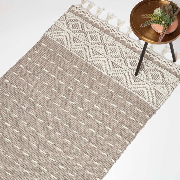 Beige & Natural 90 x 150 cm Patna Handwoven Wool Kilim Rug