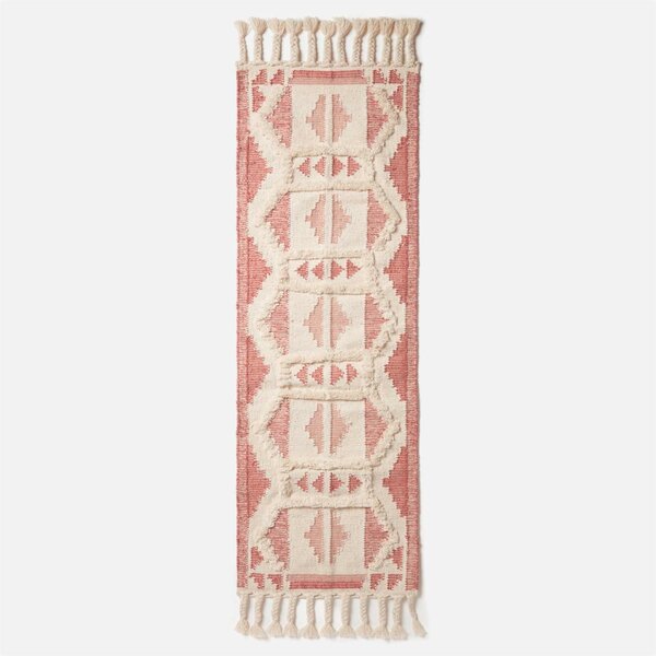 Pink Tufted 66 x 200 cm Handwoven Wool Hall Runner Kilim Rug