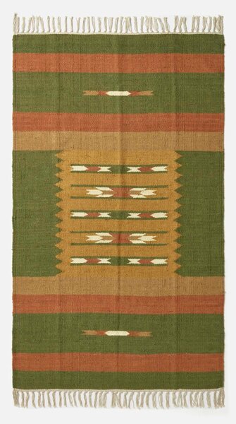 Orange & Green 120 x 170 cm Lundi Handwoven Jute Kilim Rug