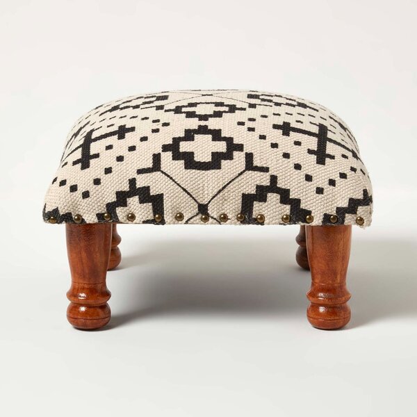 Homescapes Black Geometric Upholstered Footstool, 40 x 40 cm