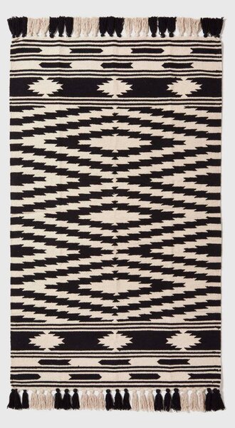 Black & White 90 x 150 cm Dinan Handwoven Cotton Kilim Rug