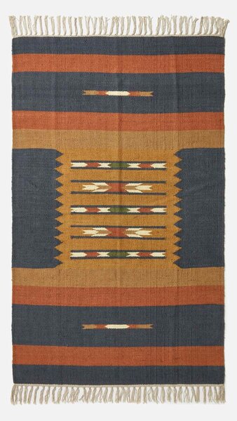 Orange & Blue 90 x 150 cm Lundi Handwoven Jute Kilim Rug