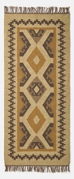 Brown & Gold 66 x 200 cm Handwoven Jute Hall Runner Kilim Rug