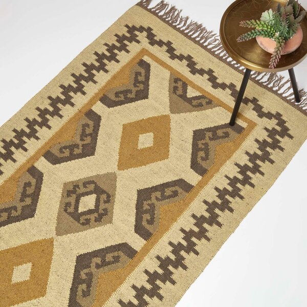 Brown & Gold 90 x 150 cm Ravar Handwoven Jute Kilim Rug