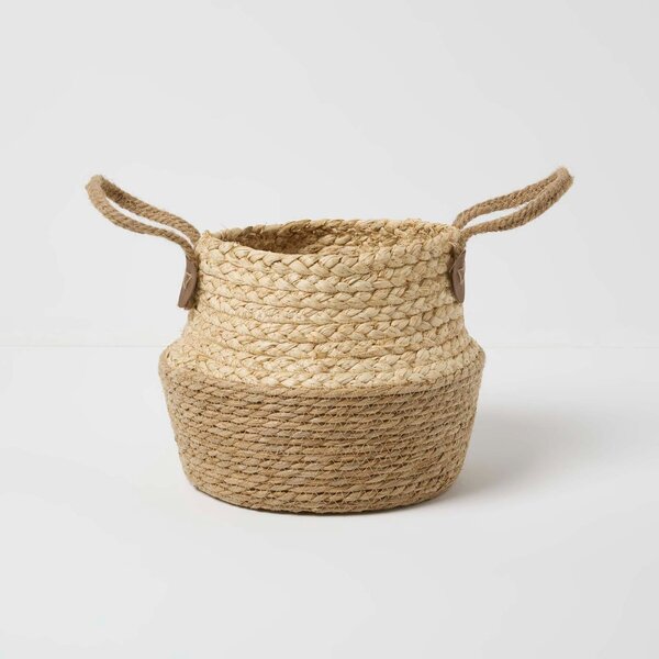 Homescapes Natural Woven Basket Planter, 24 cm