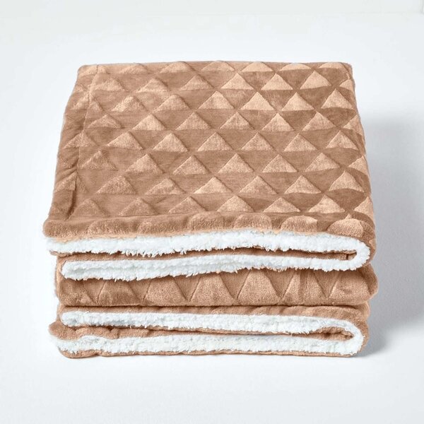 Homescapes Light Brown Geometric Triangle Velvet Throw, 130 x 160 cm