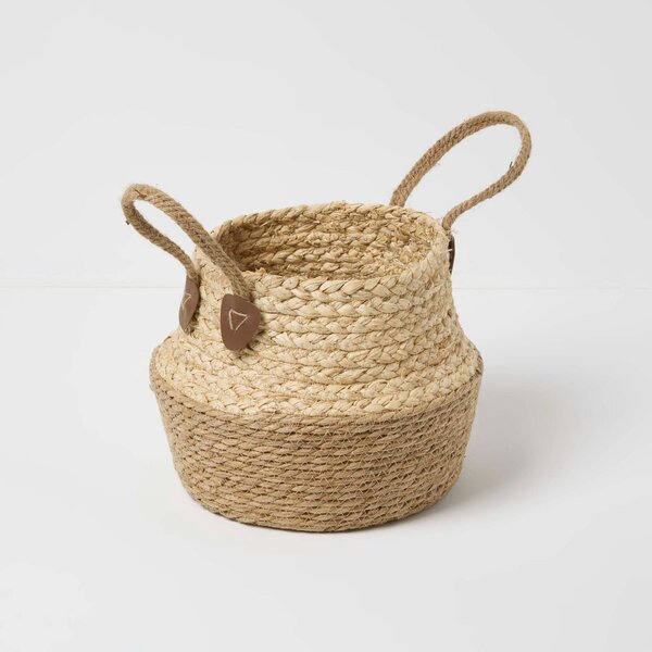 Homescapes Natural Woven Basket Planter, 24 cm