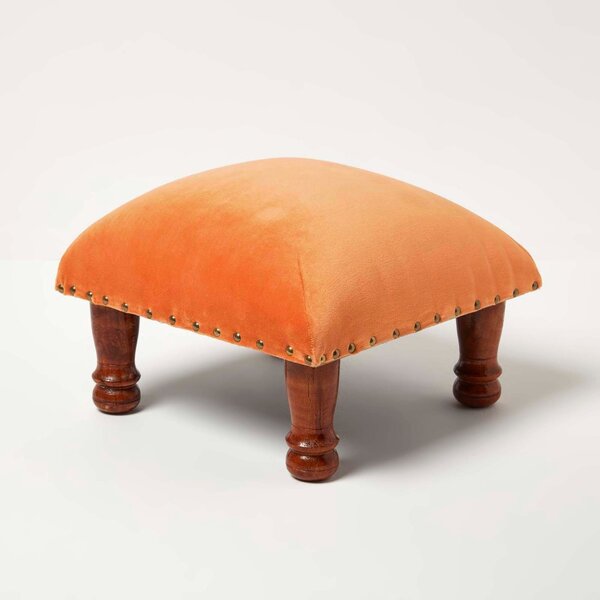 Homescapes Burnt Orange Velvet Footstool 40 x 40 cm Ottoman Pouffe